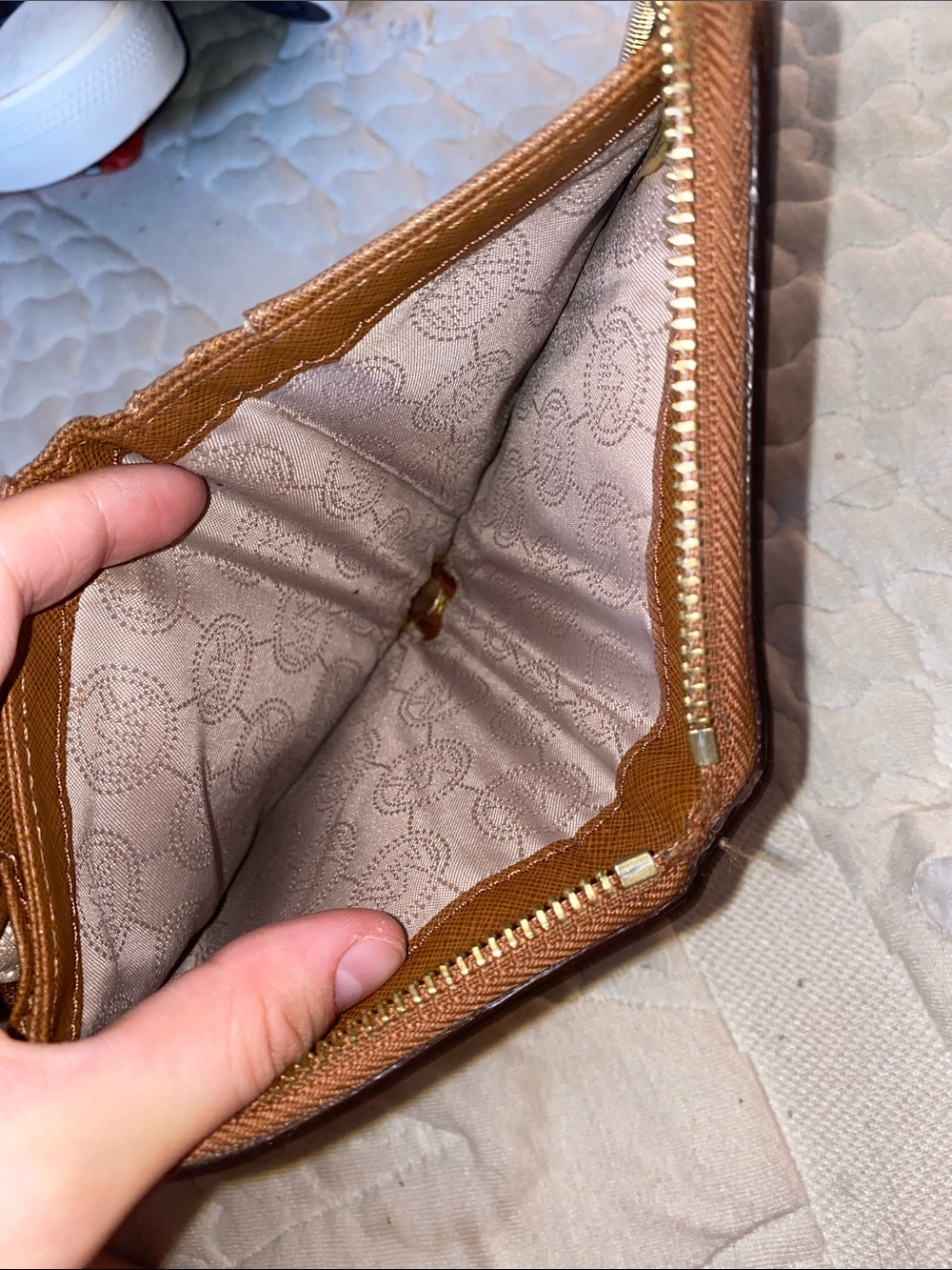 Michael Kors Cognac Saffiano Zip Wallet with Gold Logo - Picture 6 of 6